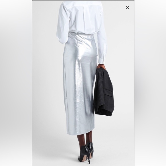 TOPSHOP DOUBLE SPLIT SILVER VINYL MAXI SKIRT - Picture 8 of 13